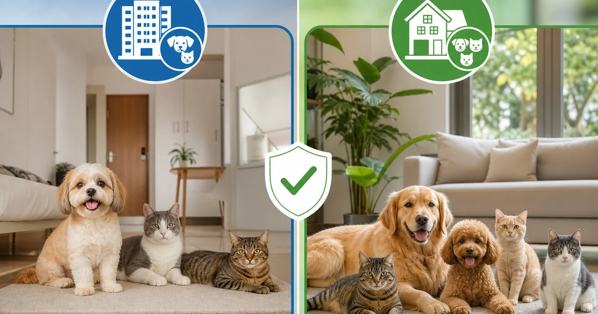 Infographic comparing HDB flat pet limits with private property pet limits in Singapore
