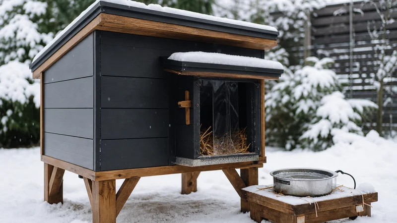 Inspecting a raised, insulated outdoor pet shelter for winter safety