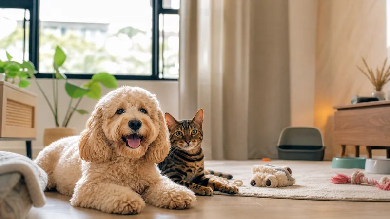 A dog and cat settling safely into a new home in Singapore after moving