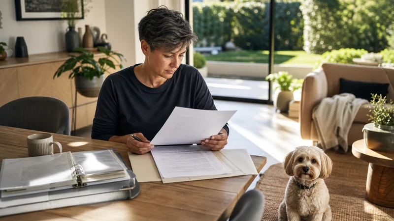 Pet owner reviewing strata by-laws and a written pet approval request