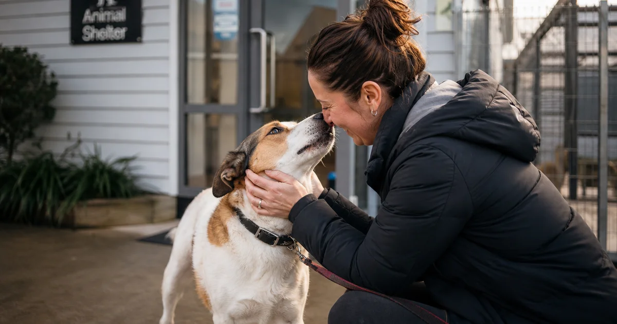 Owner collecting their dog from a New Zealand council animal pound
