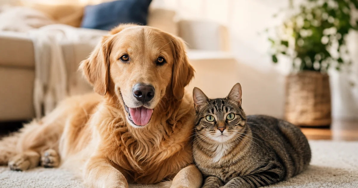 Illustration showing a lost dog and cat connected to a council pound, microchip scanner and national pet registry in Australia