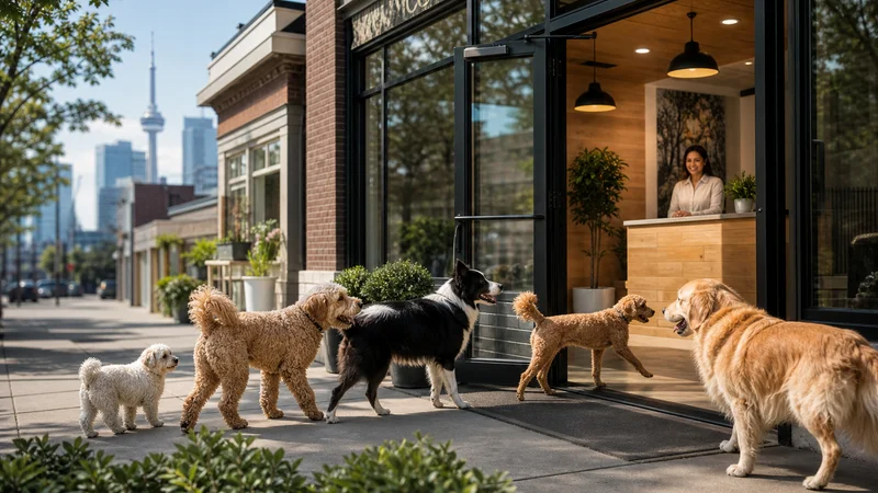 Toronto pet daycare storefront illustration Toronto pet daycare storefront illustration