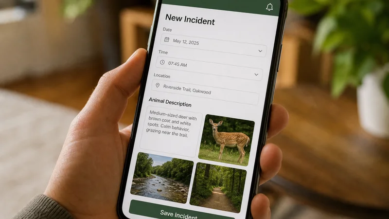 Smartphone incident log for documenting evidence before reporting animal cruelty