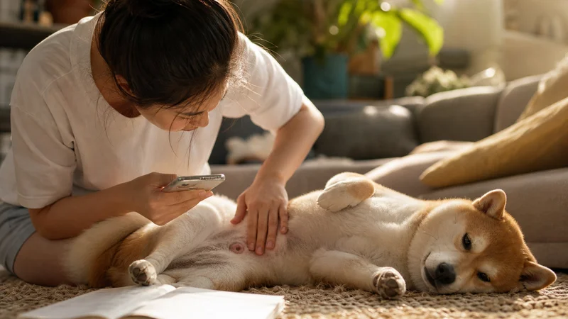 飼主在家記錄狗狗疝氣腫塊變化