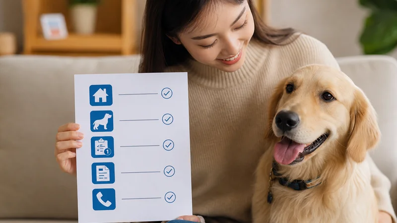 Five-step compliance checklist graphic for pet owners in Singapore covering address, breed, count and documents