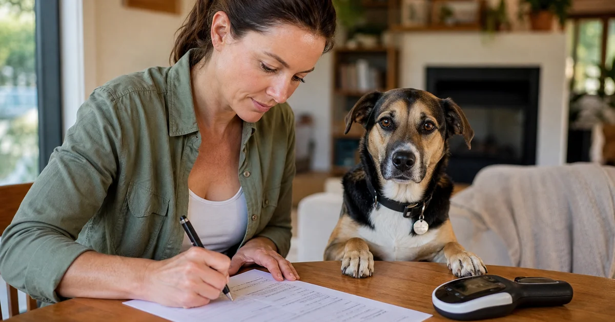 New Zealand dog owner completing a council dog registration transfer form