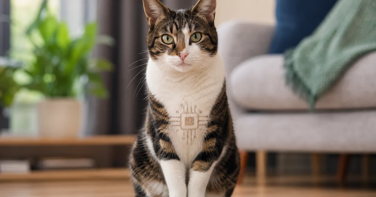 Cat with a microchip icon and New Zealand map representing cat microchipping law and council rules in NZ