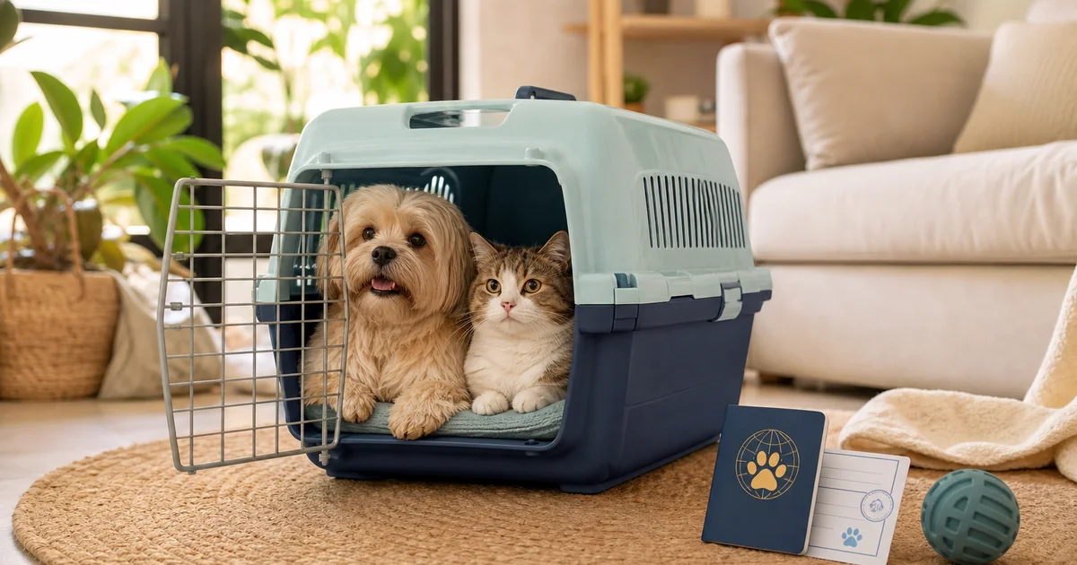 Dog and cat travel crates at Singapore airport representing pet export from Singapore